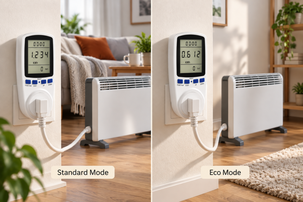 Energy Monitor for Heater Consumption — Standard Mode vs. Eco Mode