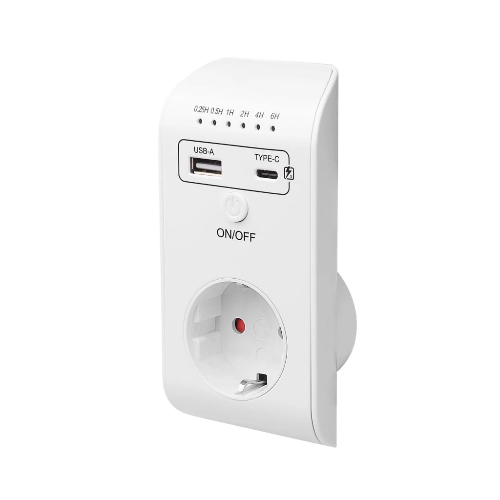 Multi‑Country Timer Plug with Dual Charging Ports (2.4A + Type‑C) and Simple Control