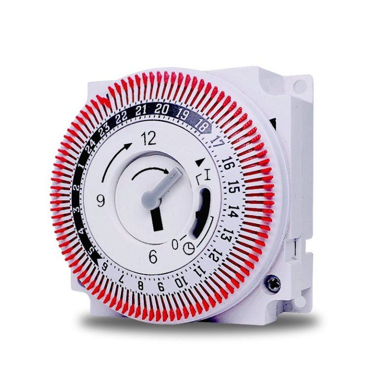 Din‑Rail Ready Mechanical Time Switch – 16A Capacity, Manual Override Knob, Battery Backup Optional