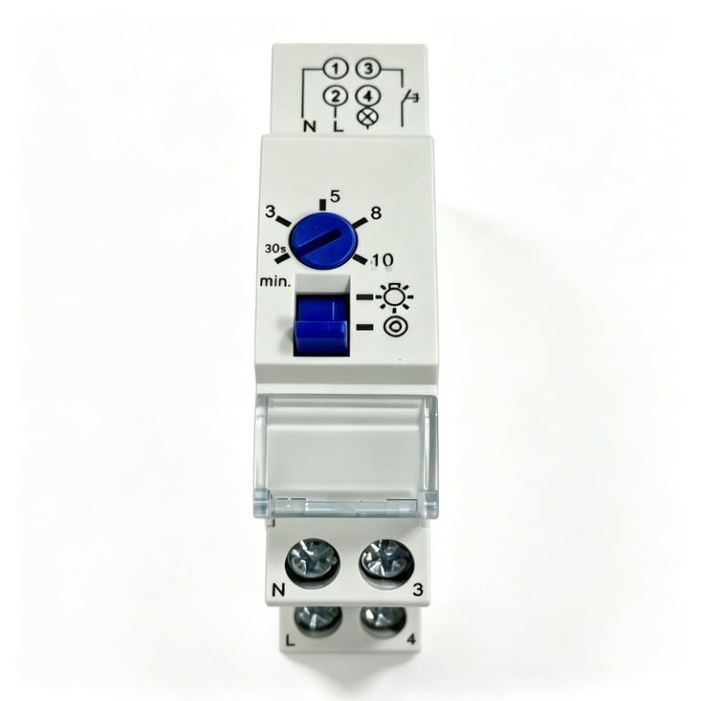 DIN Rail Staircase Timer Relay, 16A, 0.5–10 Minute Adjustable Delay-Off