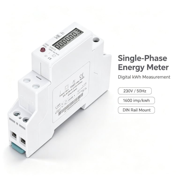 Single-Phase DIN Rail Energy Meter, 80–300V, 100A Digital Display