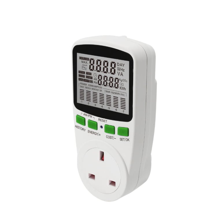 Plug‑in Watt Meter with Dual‑Tariff Function, 13A Capacity – Monitor Peak/Off‑Peak Energy Costs