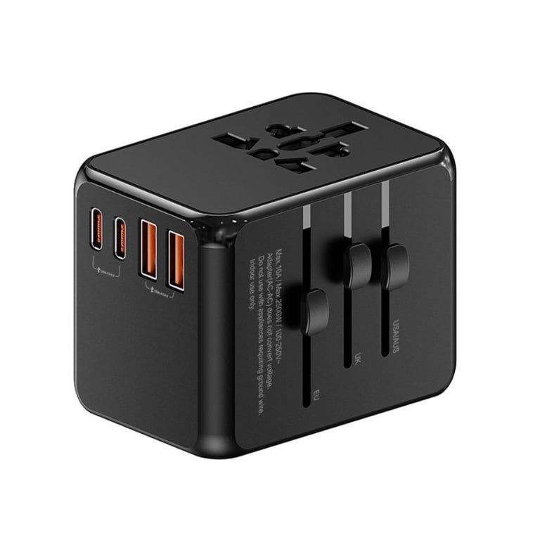 Universal Travel Adapter, AU/US/UK/EU Plugs, 10A/2500W with USB Charging