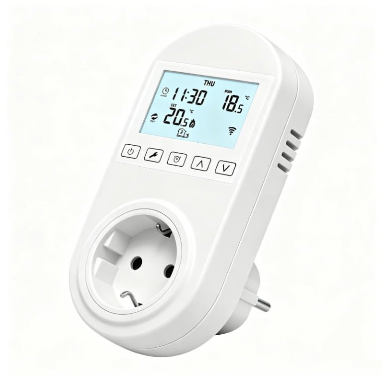 WiFi LCD Plug-In Thermostat Controller with Temperature Sensor, Heating & Cooling Control