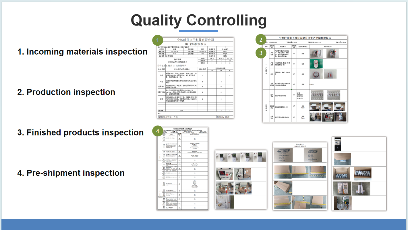 Incoming material, production, finished-product and pre-shipment inspection procedures